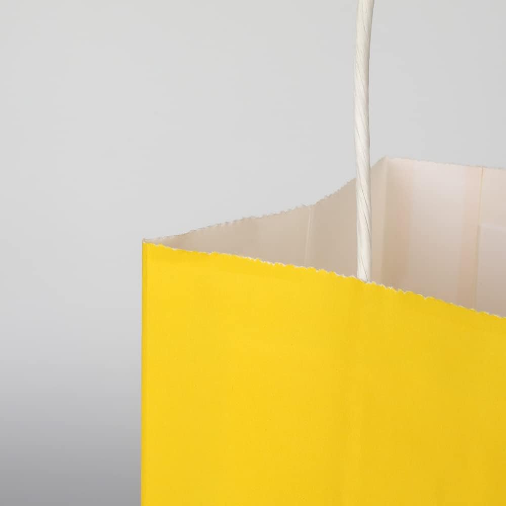 Oikss 50 Pack 8x4.75x10 Inch Medium Yellow Kraft Paper Bags with Handles Bulk for Birthday Wedding Party Favors Grocery Retail Shopping Takeout Business Goody Craft Gift Bags Sacks, (50pcs Count)