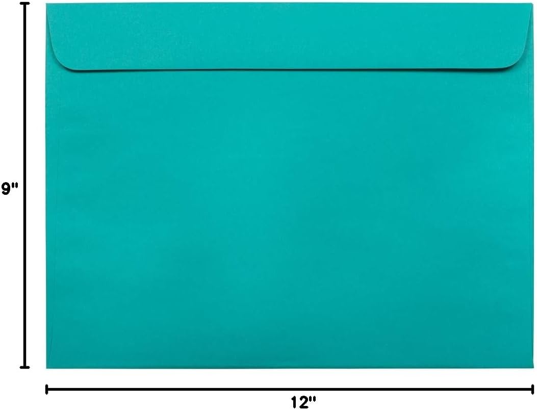 JAM PAPER 9 x 12 Booklet Colored Envelopes - Sea Blue Recycled - 50/Pack