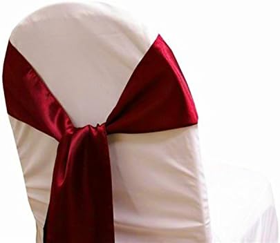 MDS Pack of 150 PCS Satin Chair Sashes Charmeuse Sateen Dining Chair Bows Ribbon Ties Back Sash for Wedding Party Birthday Home Hotel Restaurant Banquet Decoration (7 x 108 Inch, Maroon)