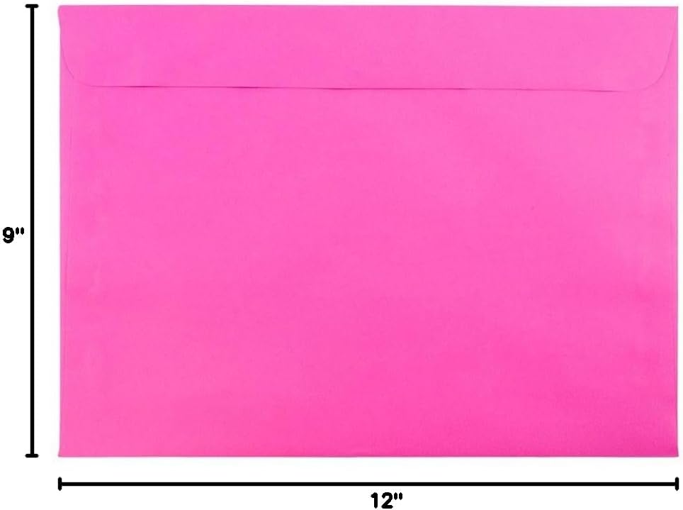 JAM PAPER 9 x 12 Booklet Colored Envelopes - Ultra Fuchsia Hot Pink - 50/Pack