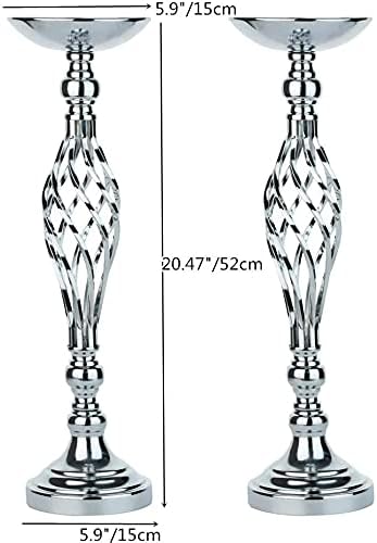 LANLONG 10pcs Metal Silver Candle Holders Road Lead Table Centerpiece Stand Pillar Candlestick for Wedding Candelabra Flowers Vases