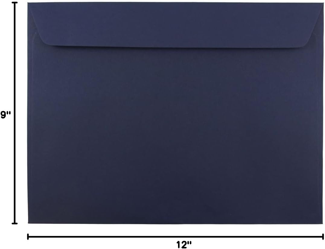 JAM PAPER 9 x 12 Booklet Premium Envelopes - Navy Blue - 25/Pack