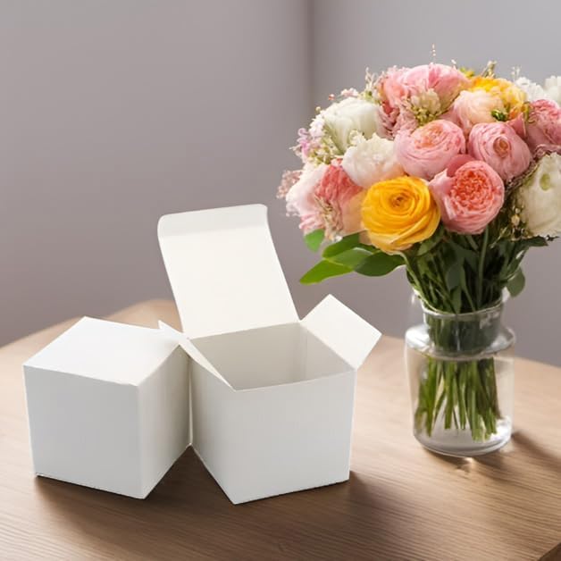 Oletx 25 Pcs White Paper Gift Boxes, Small Candy Boxes Bulk, 4x4x4 inch Gift Box with Lids, Goodie Treat Boxes for Party Favors, Birthday Gifts, Wedding Gifts