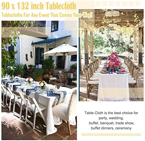 10 Pack Polyester Tablecloths, White 90 x 132 Inch Polyester Table Cloth for 8 Foot Rectangle Tables, Stain and Wrinkle Resistant Washable Fabric Table Cover for Wedding Banquet Restaurant Party