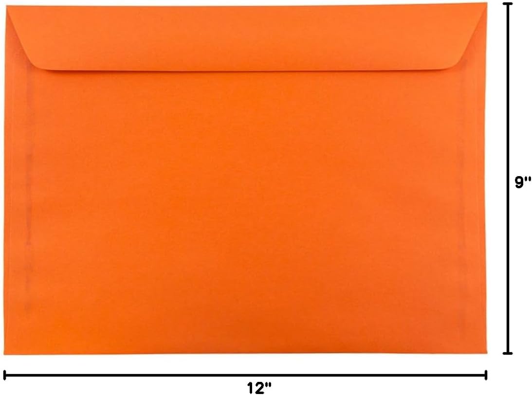 JAM PAPER 9 x 12 Booklet Colored Envelopes - Orange Recycled - 100/Pack