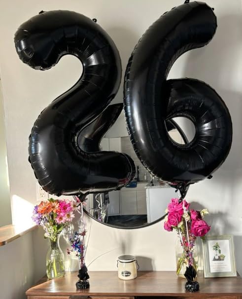 Black Number 26 Balloon, 40 Inch, Birthday Party Decorations, Graduation Party Supplies