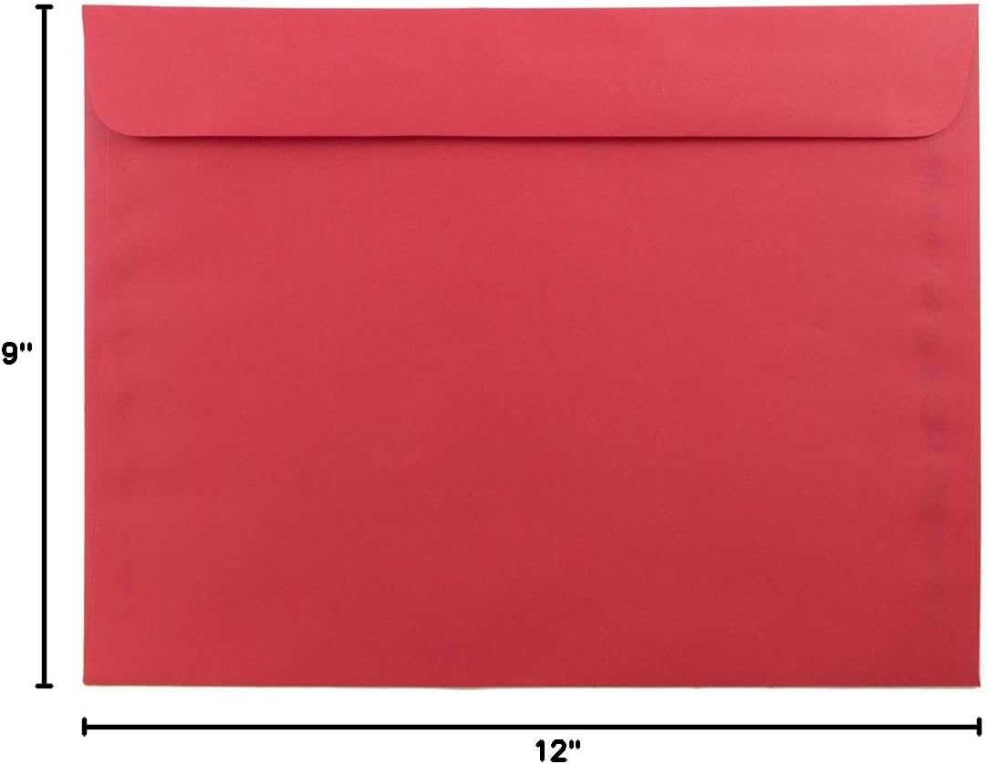 JAM PAPER 9 x 12 Booklet Colored Recycled Envelopes - Red Recycled - Bulk 1000/Carton
