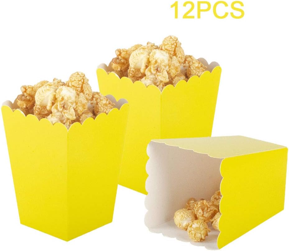 Yellow Popcorn Boxes Mini Paper Popcorn Box Cardboard Popcorn Container for Party, Pack of 12