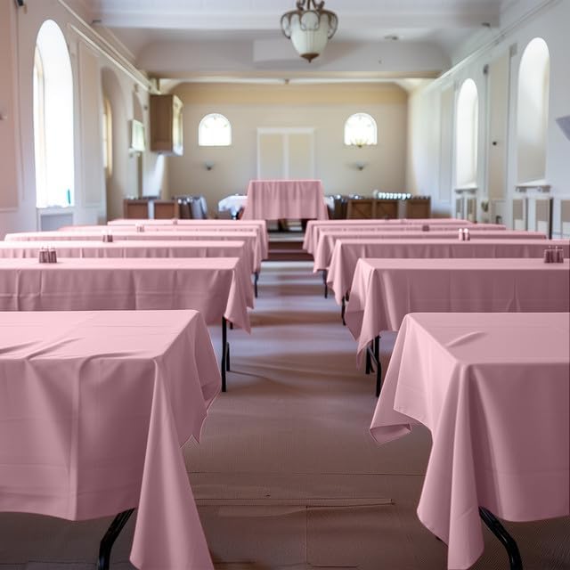 Pink Plastic Table Cover Roll - 54IN x 100FT, Table Cloth for Rectangle Table with Slide Cutter, Plastic Table Cloth Disposable with Cut-to-Size Design for Weddings, Banquets, Parties