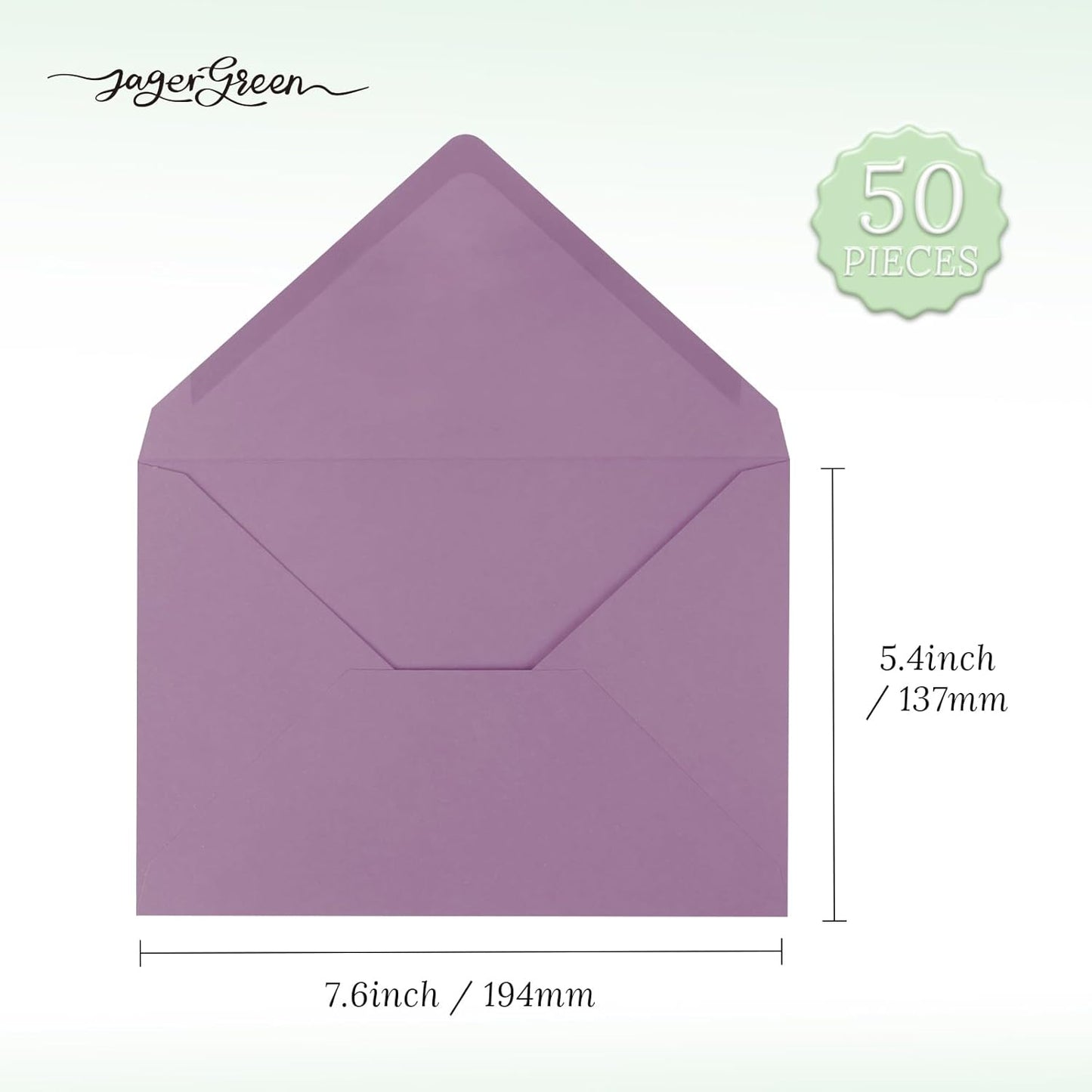 50 Pack 5x7 Envelopes Letter Size, Purple A7 Envelopes Self Seal for Wedding Invitation, Envelope 5.4x7.6 for Greeting Cards, Photos, Baby Shower, Graduation, Thank You Cards, Announcements