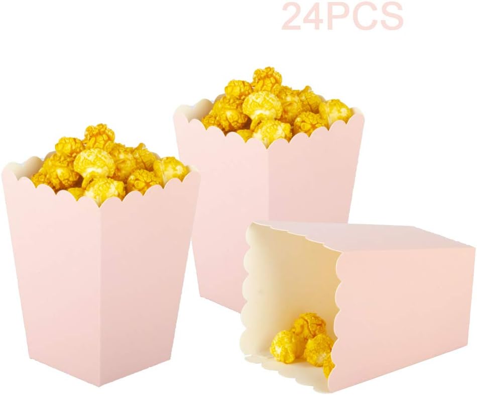 Pink Popcorn Boxes Mini Pack of 24, Paper Popcorn Container for Birthday Party, Graduation, Wedding, Carnival, Movie Night