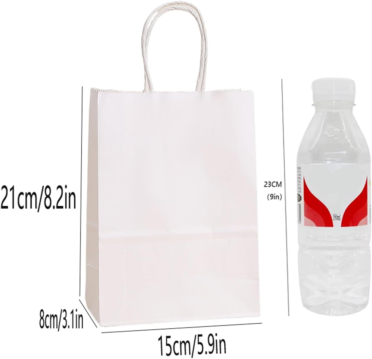 piqiya Small Plain Natural Paper Kraft Gift Bags with Handles White Paper Bag for Birthday Wedding Party Grocery Retail Business Goodie Bags (White,24pcs)