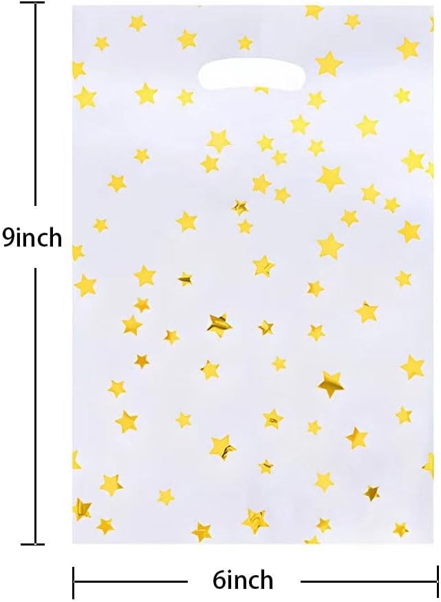 CC Wonderland 6 * 9inch Party Favor Bags 30PCS, White Gold Star Pattern with Handle,Goodie Treat Loot Bags for Kids Children Birthday, Baby Shower, Easter Holiday Party Gift Wrap Decoration