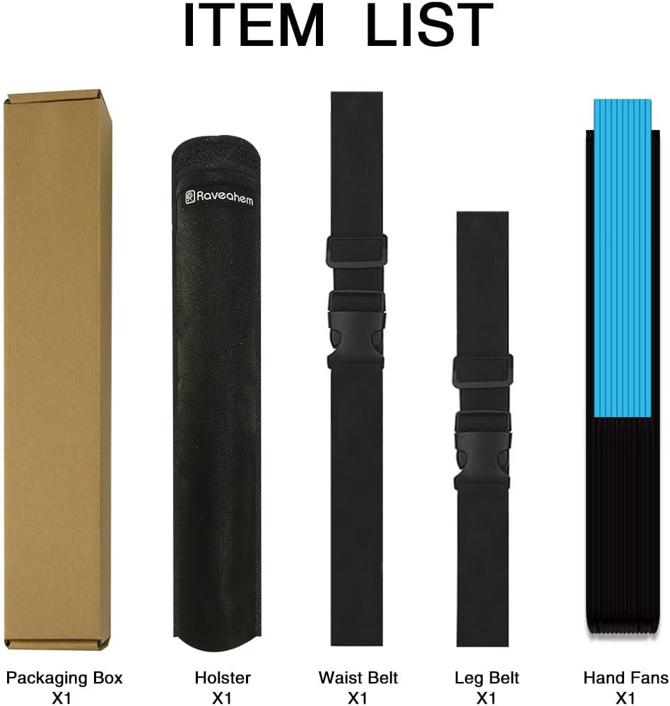 13" Large Folding Rave Fan with Holster, Clack Hand Fans Foldable for Line Dancing, Boots On The Ground Fan for Women Men Festival EDM Party Decoration, Light Blue