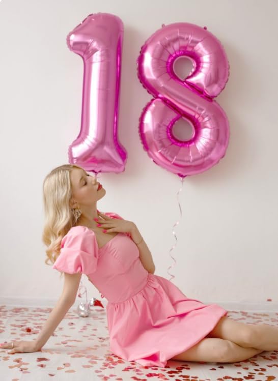 40 Inch Pink Large Number 4 Birthday Balloon, Giant Number Four 14 24 34 40 44 Balloons, Foil Mylar Big Balloons for Anniversary Graduation Supplies Decorations