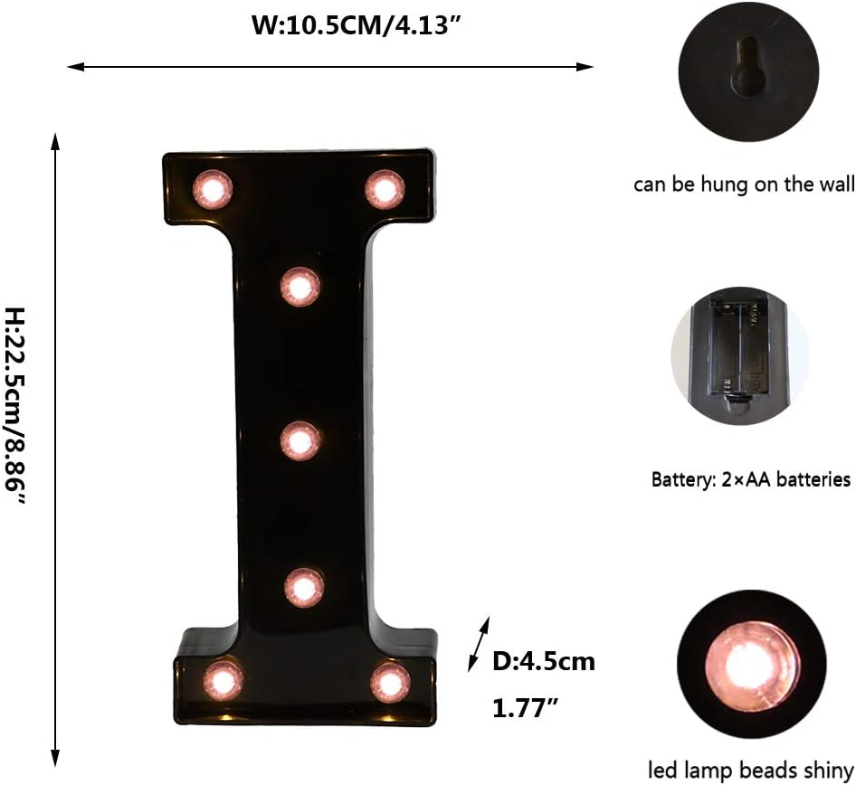 OYCBUZO Light Up Black Alphabet Marquee Letters Sign LED Marquee Number Lights Sign for Night Light Home Bar Christmas Lamp Birthday Party Wedding Decoration I