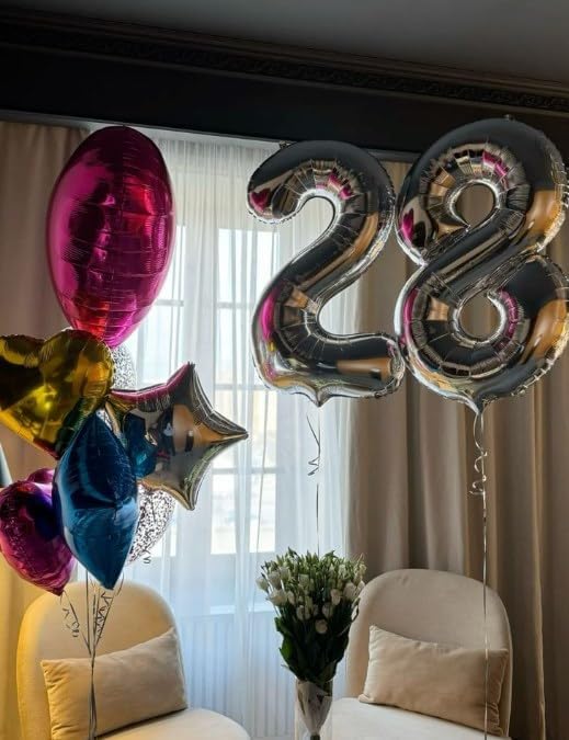 Silver 40 Inch Large Number 25 Birthday Balloon, 25 52 Birthday Celebration Decorations, Foil 25 Mylar Helium Number 25 Balloons Girl Boy Anniversary Party Supplies