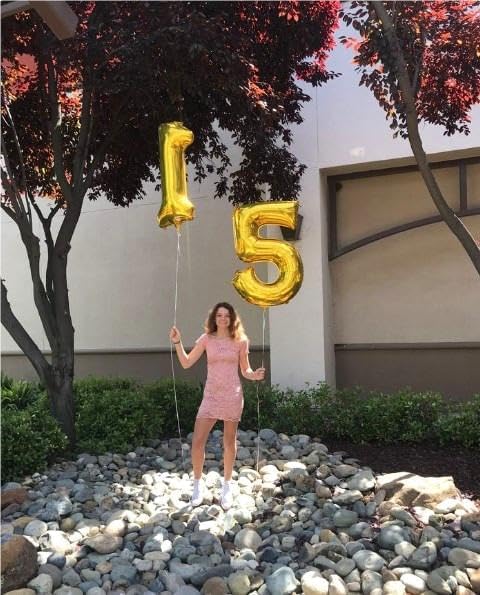 Large Gold 40 Inch Birthday Number 15 51 Balloon, 15th 51 Birthday Anniversary Celebration Decorations, Foil Mylar Helium Numbers 15 Balloons Girl Boy Party Supplies