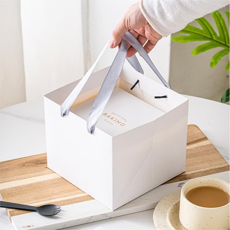 ADIDO EVA White Square Gift Bags Small Size Square Bottom Paper Bags with Handles for Party Favor, Shopping Bag (6x6x6 In, 10 CT)