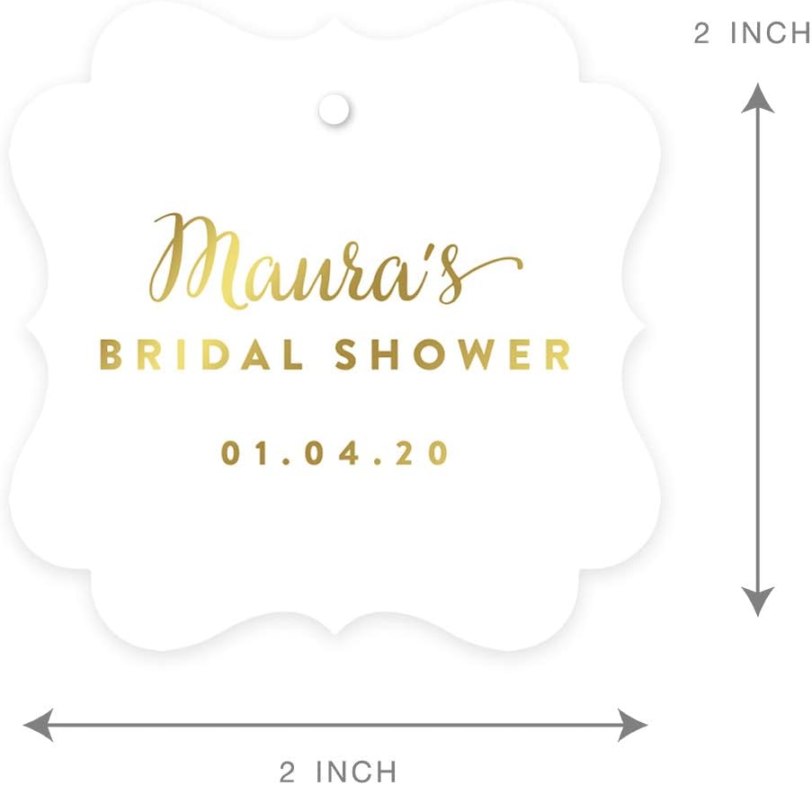 Andaz Press Personalized Fancy Frame Square Wedding Gift Tags, Metallic Gold Ink, Bridal Shower, 24-Pack, Custom Made Any Name, Not Gold Foil