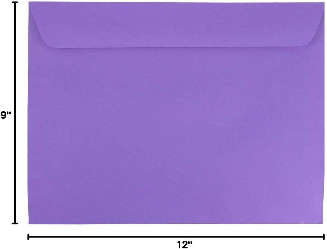 JAM PAPER 9 x 12 Booklet Colored Envelopes - Violet Purple Recycled - Bulk 1000/Carton