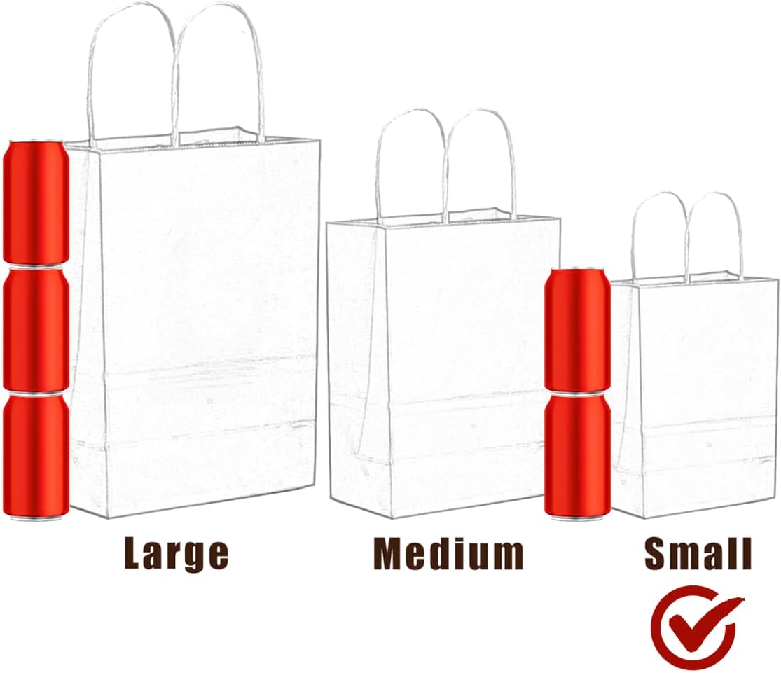 qiqee 100-Packs Brown Paper Gift Bags with Handles Bulk 8.26"×6"×3.15" Small Size Gift Bags Multiple Uses