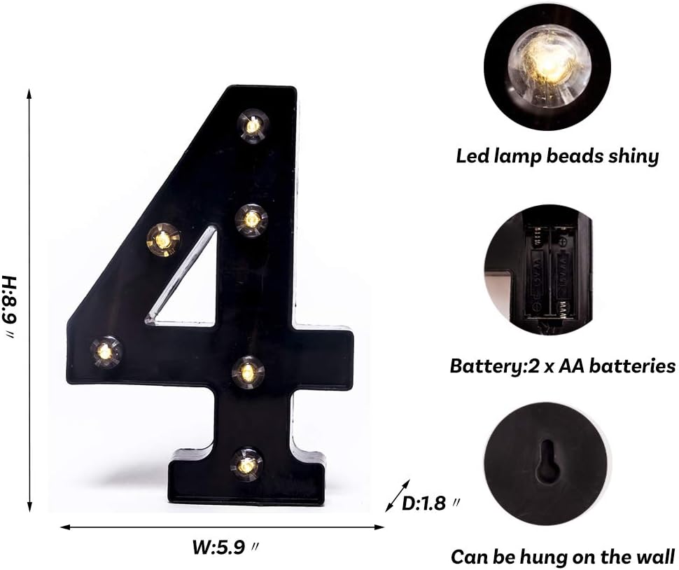 Foaky Black LED Marquee Number Lights Sign Light Up Marquee Number Lights Sign for Night Light Wedding Birthday Party Battery Powered Christmas Lamp Home Bar Decoration
