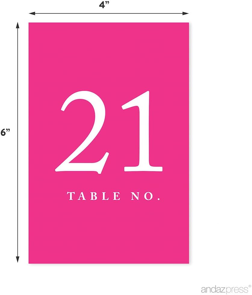 Andaz Press Table Numbers 21-40 on Perforated Paper, Fuchsia, 4x6-inch Single Sided Sign, 1-Set, For Weddings, Graduation