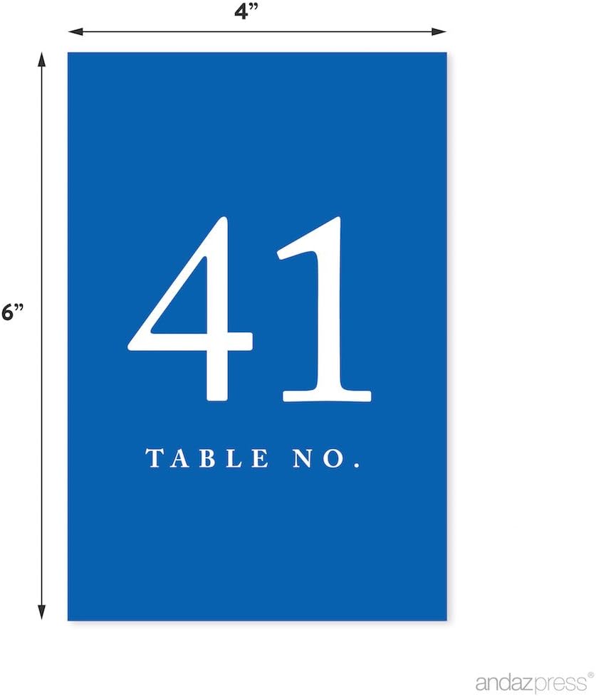 Andaz Press Royal Blue Table Numbers 41-60, 4x6-Inch Table Number Cards, Perfect for Wedding, Restaurant, or Classroom Use