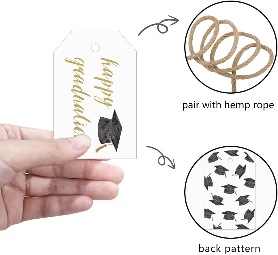 50 Pcs Graduation Gift Tags, Congrats Grad Party Favors Gift Tags for High School or Happy College Graduation Party Decoration Supplies (Gold, 2.2 * 3.5)