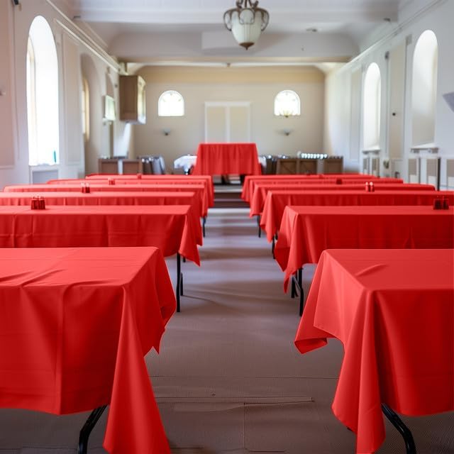 Red Plastic Table Cover Roll - 54IN x 300FT, Table Cloth for Rectangle Table with Slide Cutter, Plastic Table Cloth Disposable with Cut-to-Size Design for Weddings, Banquets, Parties