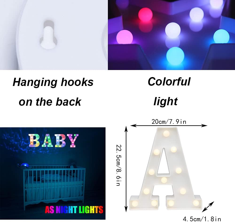 Light Up Colorful LED Marquee Letter lights, 18 Colors Changing Alphabet Letters Sign with Remote Timer for Night Light Girls Bedroom Wedding Birthday Party Lamp Christmas Home Bar Decor- Colorful A