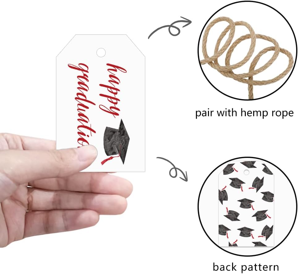 50 Pcs Graduation Gift Tags, Congrats Grad Party Favors Gift Tags for High School or Happy College Graduation Party Decoration Supplies (Red, 2.2 * 3.5)