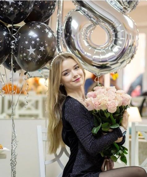 Silver Foil Number 18 Balloon 40 Inch, Helium Mylar Eight Number 18 Birthday Balloons, 18th Silver Women Men Wedding Anniversary, Graduations Party Supplies