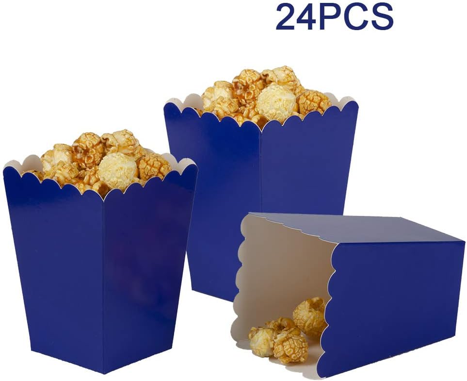 AimtoHome Navy Blue Popcorn Boxes Mini Pack of 24, Paper Popcorn Container for Birthday Party, Graduation, Wedding, Carnival, Movie Night