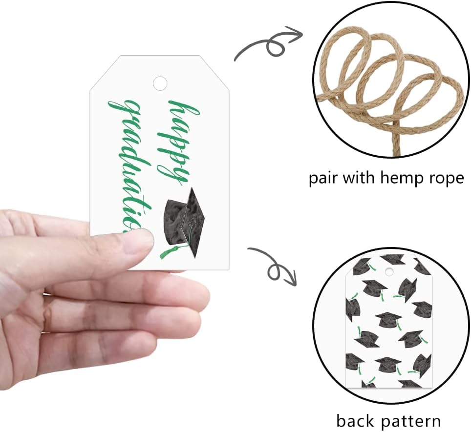 50 Pcs Graduation Gift Tags, Congrats Grad Party Favors Gift Tags for High School or Happy College Graduation Party Decoration Supplies (Green, 2.2 * 3.5)