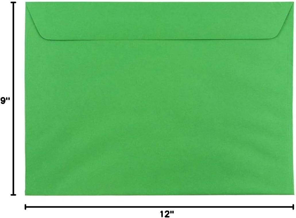 JAM PAPER 9 x 12 Booklet Colored Envelopes - Green Recycled - Bulk 500/Box