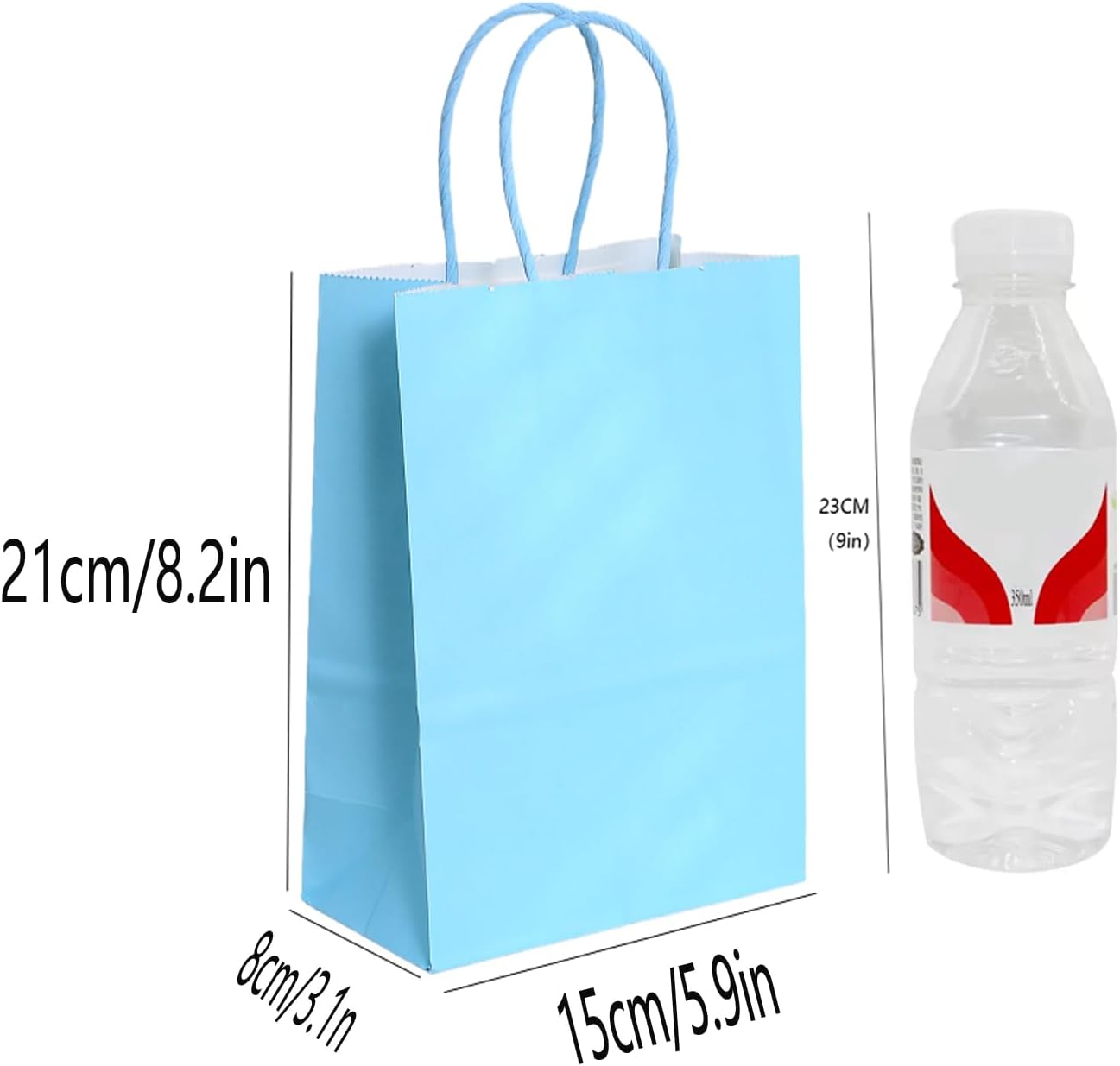 piqiya Small Plain Natural Paper Kraft Gift Bags with Handles Light Blue Paper Bags for Eid Birthday Party Grocery Retail Business Goody Craft Bag (Blue,24pcs)