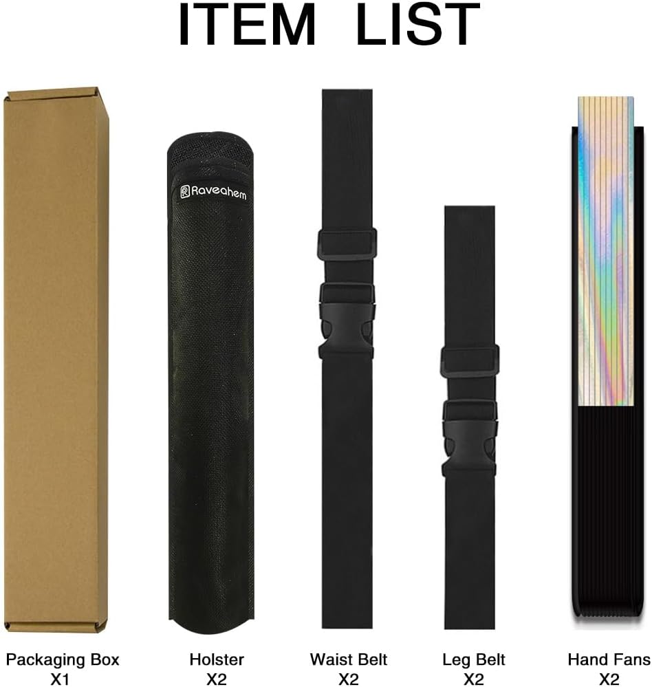 13" Large Folding Rave Fan with Holster, Clack Hand Fans Foldable for Line Dancing, Boots On The Ground Fan for Women Men Festival EDM Party Decoration, Holographic White 2 Pack