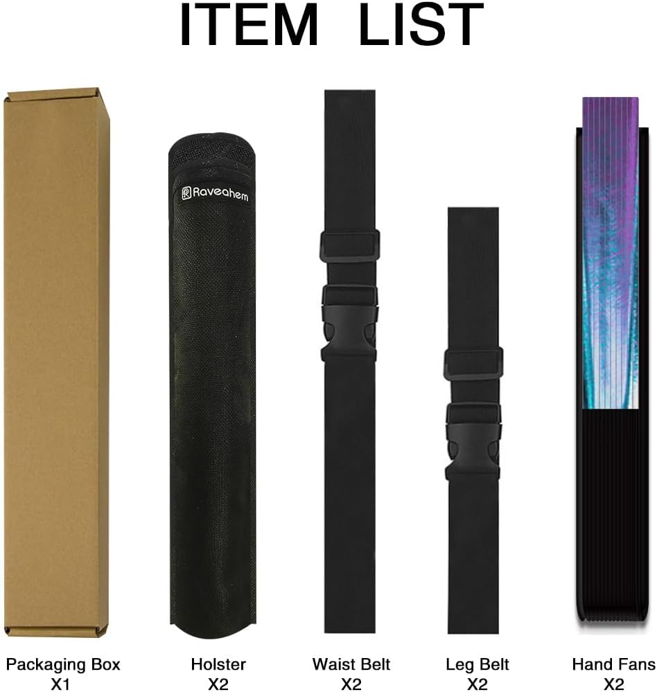 13" Large Folding Rave Fan with Holster, Clack Hand Fans Foldable for Line Dancing, Boots On The Ground Fan for Women Men Festival EDM Party Decoration, Holographic Blue 2 Pack