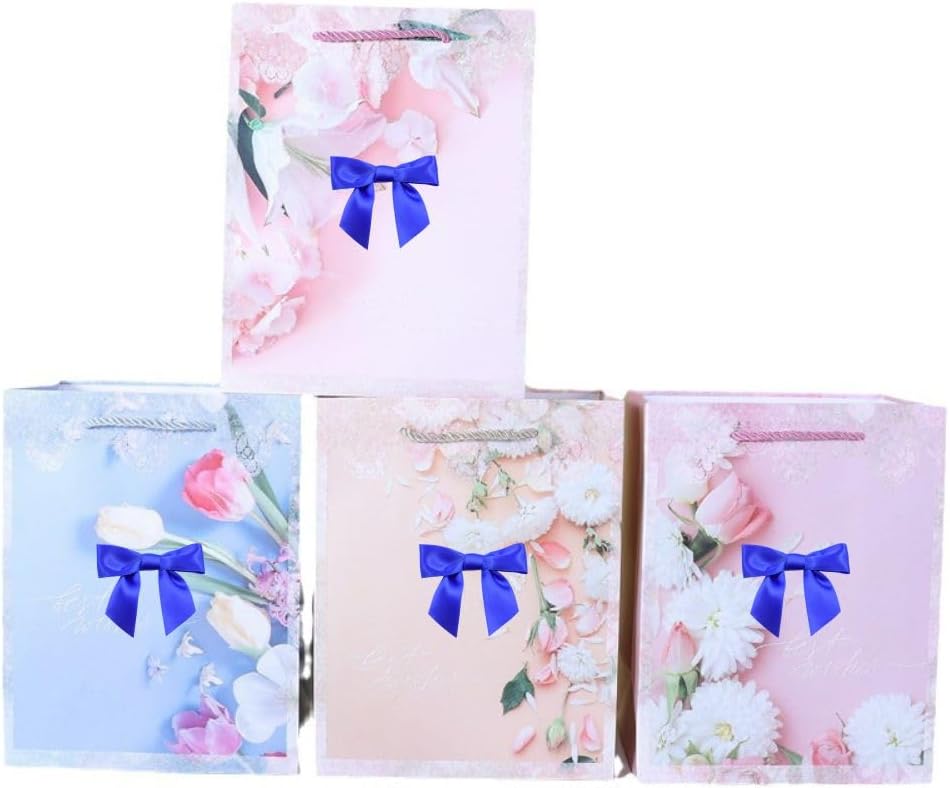 2.5" Hgzgch Blue Satin Ribbon Bow for Gift Wrapping, Premade Bows for Crafts, Cake, Party Favors, Handmade Bows with Double-Sided Tape, Self Adhesive Gift Bows for Presents, Treats, Christmas - 50pcs