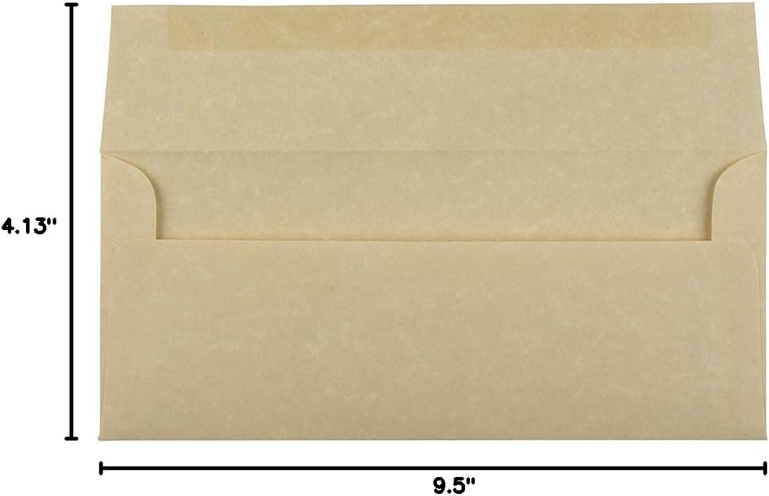 JAM PAPER #10 Business Parchment Envelopes - 4 1/8 x 9 1/2 - Brown Recycled - 50/Pack
