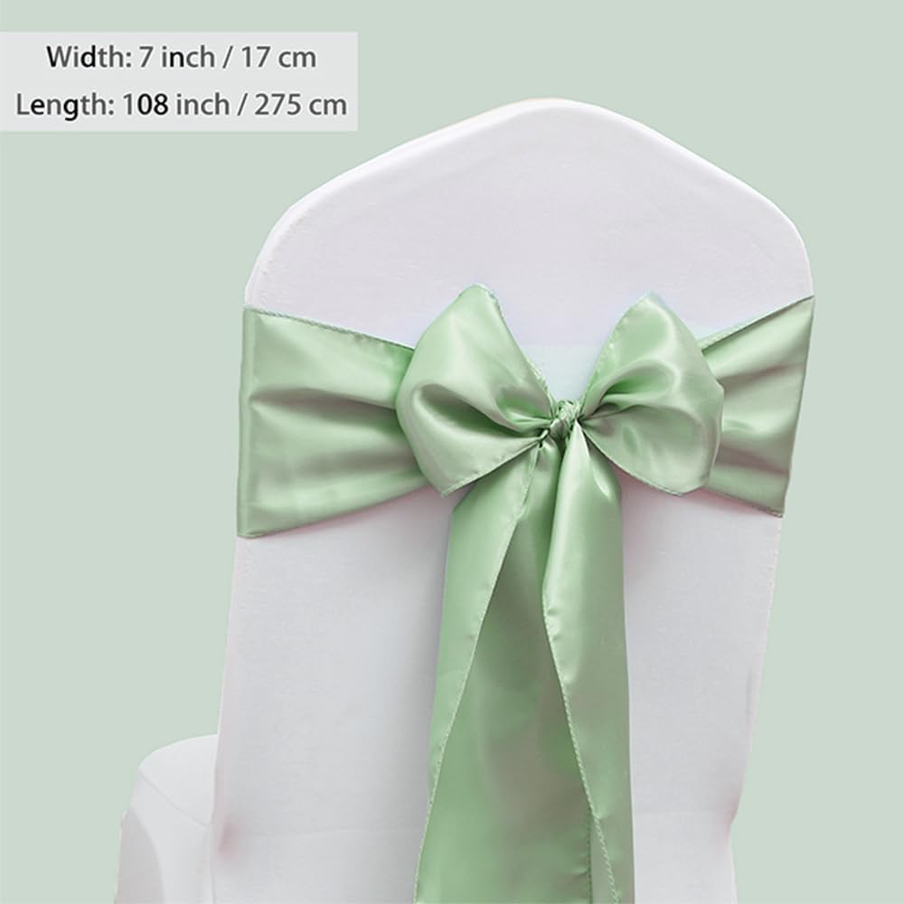 50 Pack Satin Sage Green Chair Sashes for Wedding Birthday Party Bridal Shower Gender Reveal Decorations, Sage Green Chair Sash for Folding Chairs Banquet Chairs Chiavari Chairs