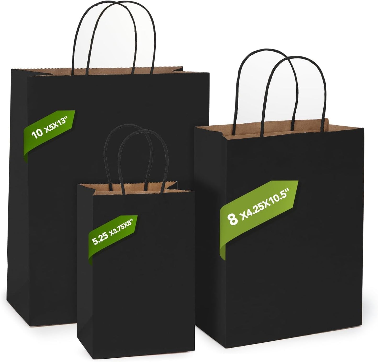 MESHA Gift Paper Bags 400 Pack 8X4.25X10.5 Black Medium Shopping Kraft Bags Bulk with Handles Reusable for Business,Grocery,Birthday,Wedding,Kids Party,Favors