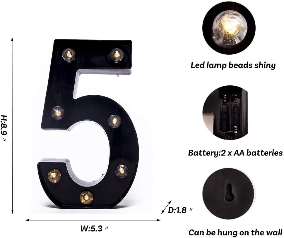 Foaky Black LED Marquee Number Lights Sign Light Up Marquee Number Lights Sign for Night Light Wedding Birthday Party Battery Powered Christmas Lamp Home Bar Decoration