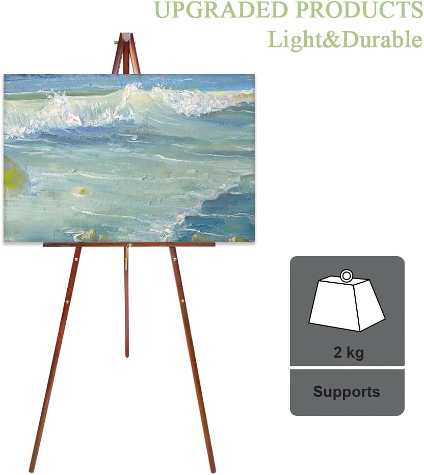 Conda 63" Wooden Tripod Artist Display Easel with Tray, A-Frame Adjustable Easel Stand for Wedding Sign, Foldable Easels for Painting Canvas, Display & Posters