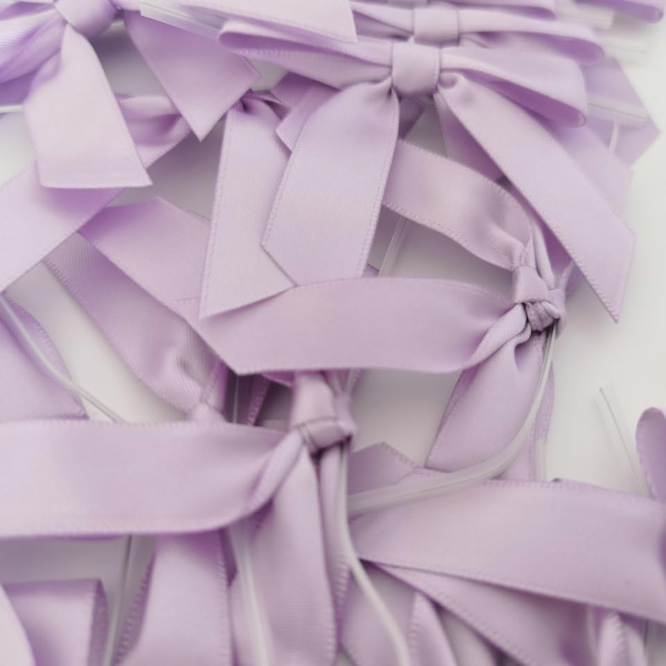 50pcs 2-1/2" Lavender Satin Ribbon Bows with Twist Ties Mini Ribbon Bows for Candy Partiy Decoration Gift Packing&Wrapping Accessoried(Lavender)