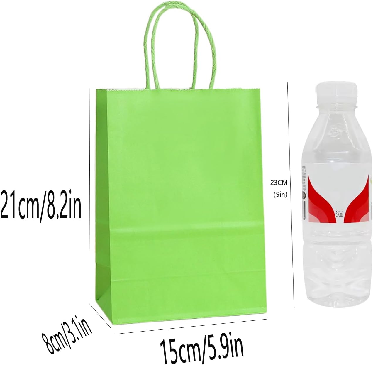 piqiya Small Plain Natural Paper Kraft Gift Bags with Handles Green Paper Bags for Saint Patrick's Day Birthday Party Grocery Retail Business Goody Craft Bags (Green,24pcs)