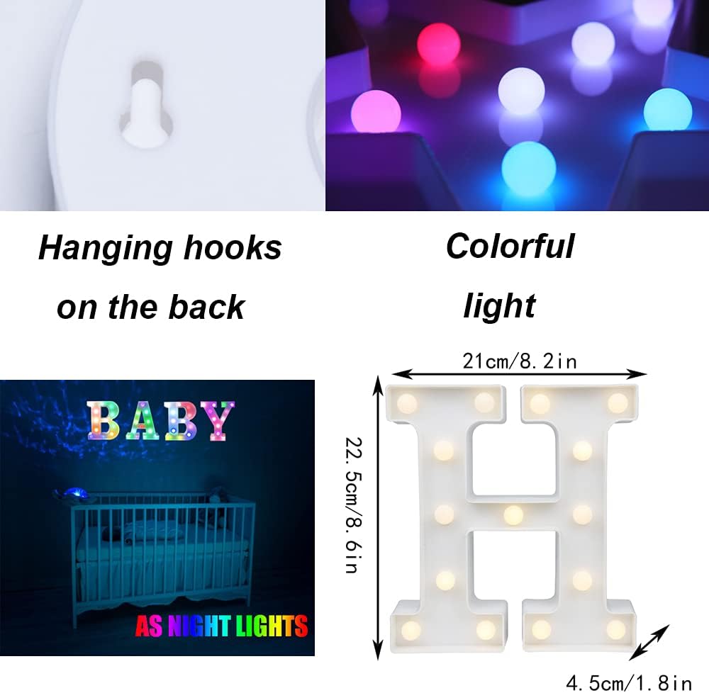 Light Up Colorful LED Marquee Letter lights, 18 Colors Changing Alphabet Letters Sign with Remote Timer for Night Light Girls Bedroom Wedding Birthday Party Lamp Christmas Home Bar Decor- Colorful H