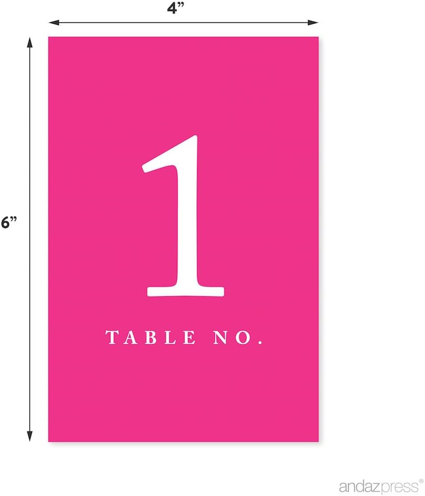 Andaz Press Table Numbers 1-20 on Perforated Paper, Fuchsia, 4x6-inch Single Sided Sign, 1-Set, For Weddings, Graduation